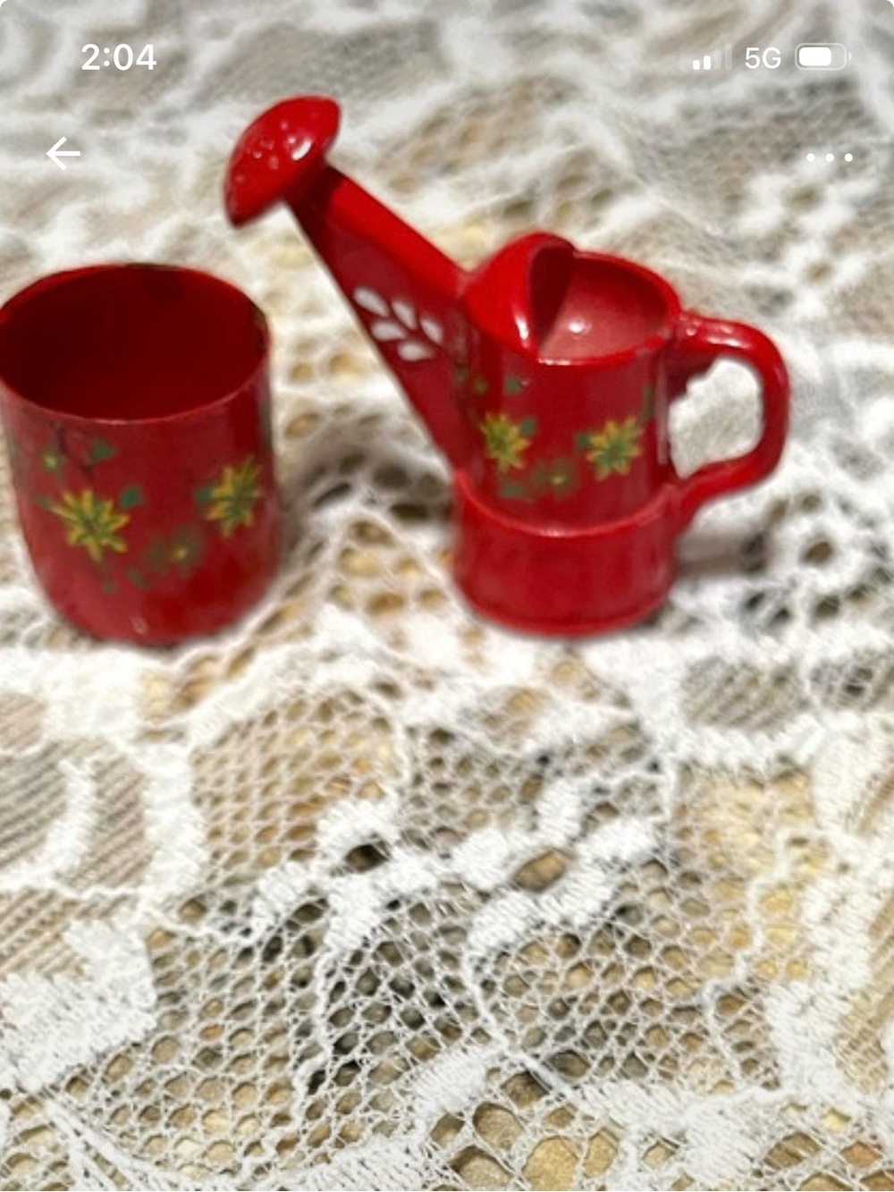 Red Floral Mini Watering Can and Planter - Decorative Home Accent